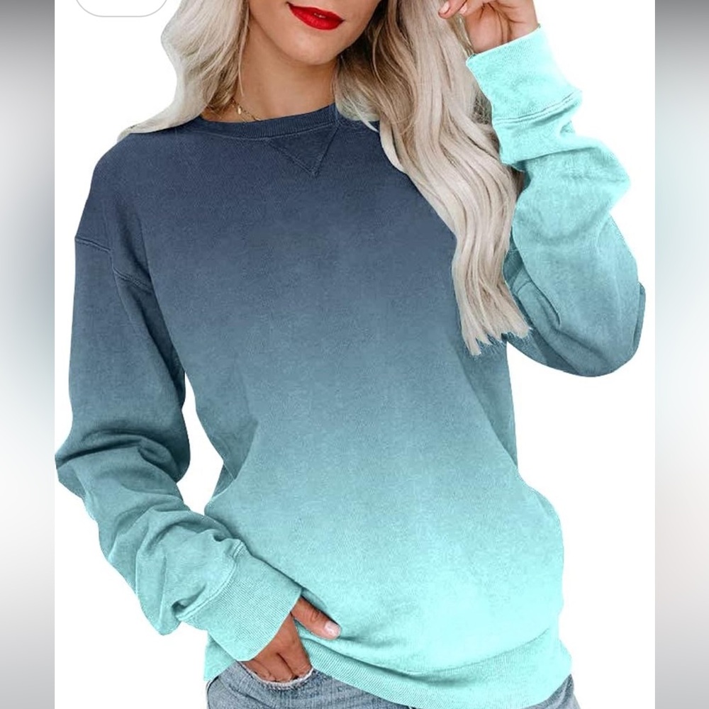 BeadChica Oversized Crewneck Sweatshirt XL BlueGreen Gradient Long Sleeve Casual